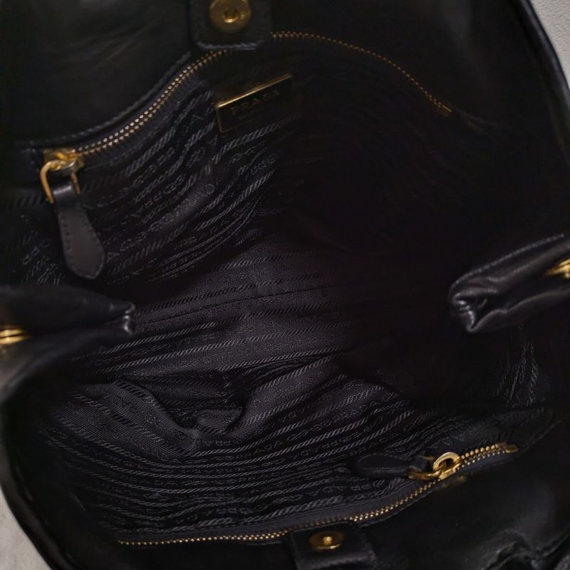 Prada Fiocco Bow Ribbon Leather Tote Bag Black Women Used