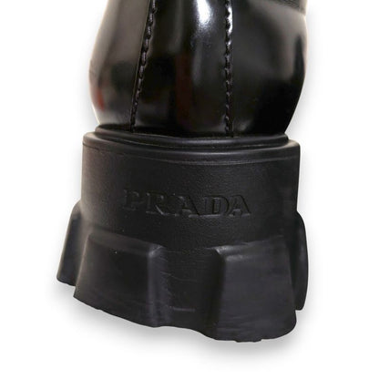 Good Prada Monolith Brushed Leather Pointed Toe Loafers Size 38 Approx 25cm