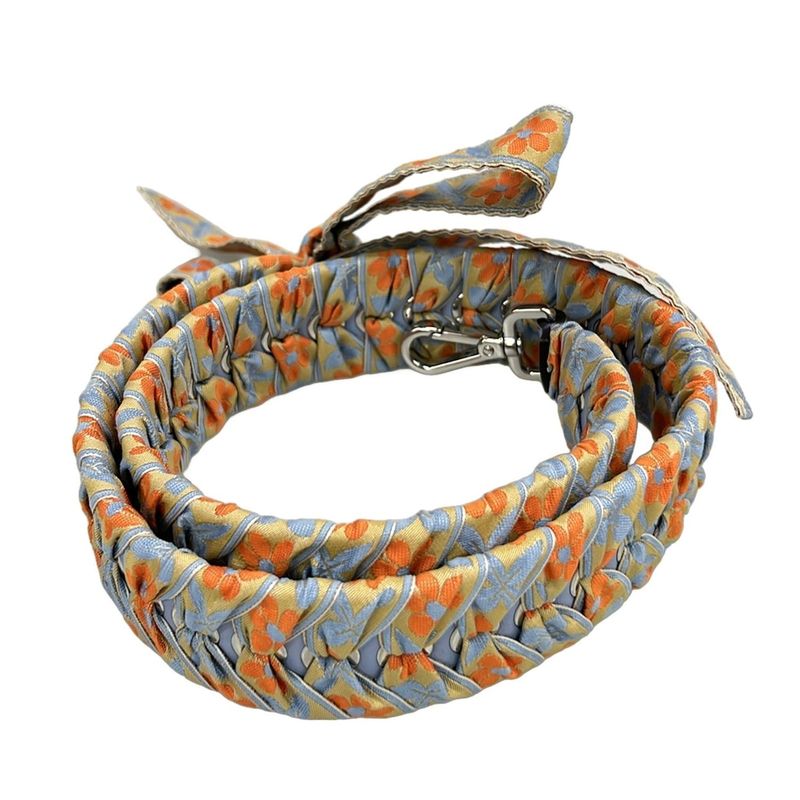 Fendi Shoulder Strap You Light Blue and Orange Flower Ribbon Leather
