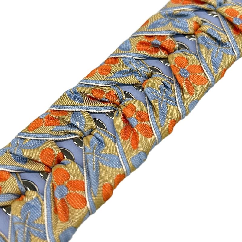 Fendi Shoulder Strap You Light Blue and Orange Flower Ribbon Leather