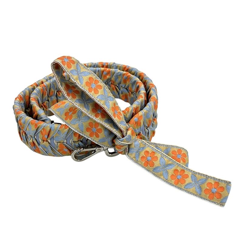 Fendi Shoulder Strap You Light Blue and Orange Flower Ribbon Leather