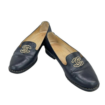 Chanel Flat Shoes 35 Ladies Black Coco Stitch Outsole Reupholstered Leather