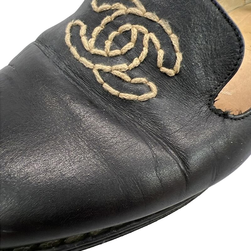 Chanel Flat Shoes 35 Ladies Black Coco Stitch Outsole Reupholstered Leather