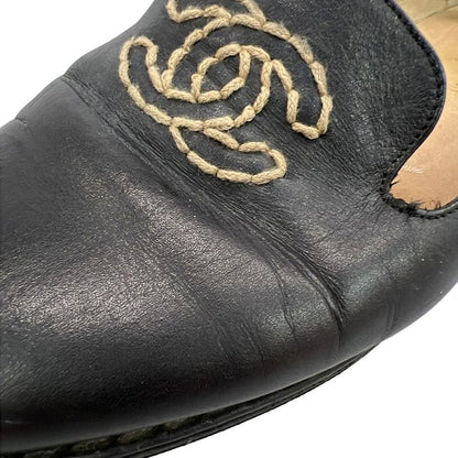 Chanel Flat Shoes 35 Ladies Black Coco Stitch Outsole Reupholstered Leather
