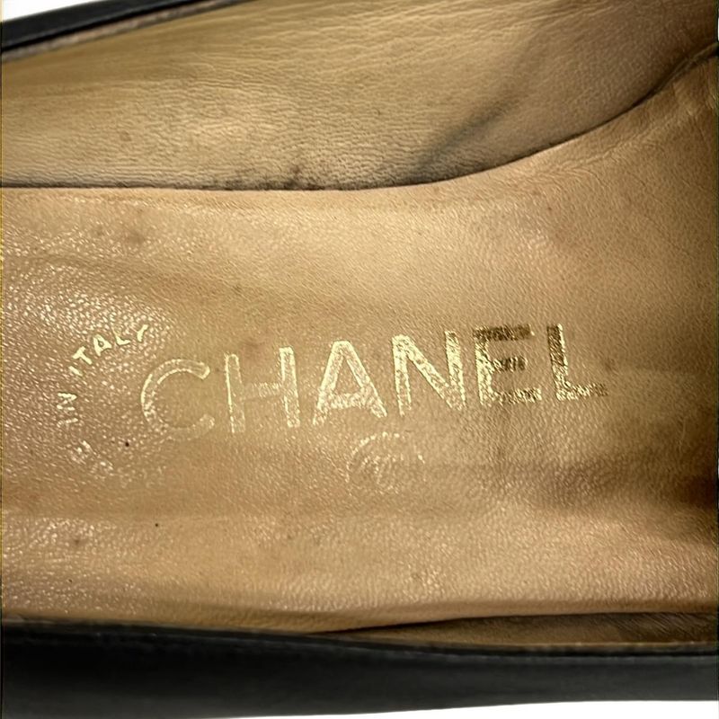 Chanel Flat Shoes 35 Ladies Black Coco Stitch Outsole Reupholstered Leather