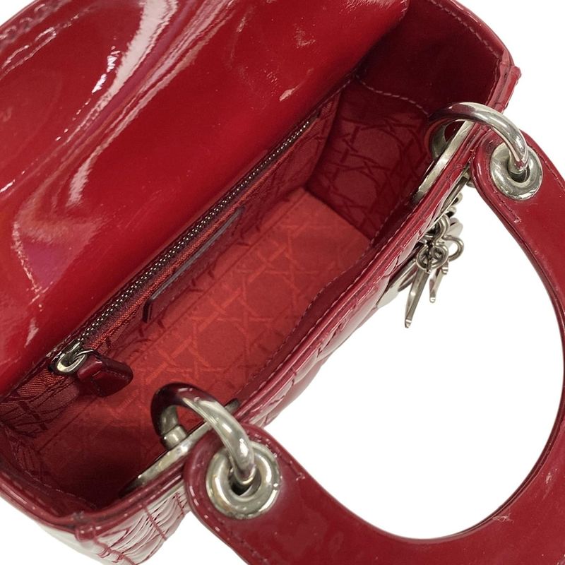Dior Christian Dior Handbag Lady Dior Mini Bag Red Silver Hardware Leather