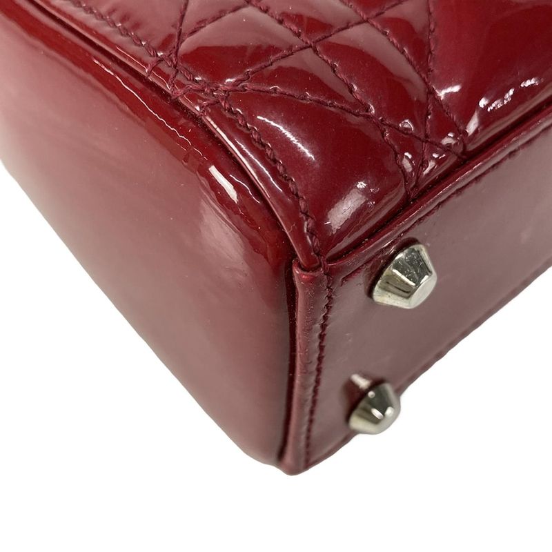 Dior Christian Dior Handbag Lady Dior Mini Bag Red Silver Hardware Leather