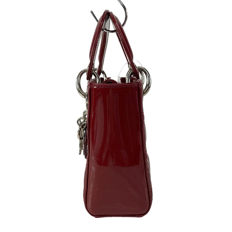 Dior Christian Dior Handbag Lady Dior Mini Bag Red Silver Hardware Leather