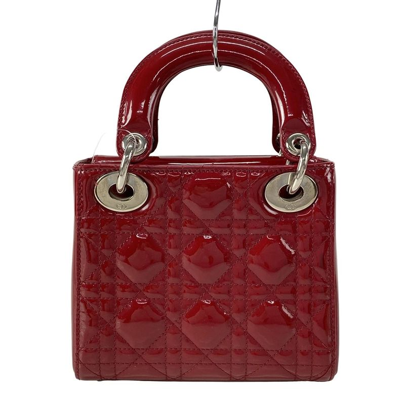 Dior Christian Dior Handbag Lady Dior Mini Bag Red Silver Hardware Leather