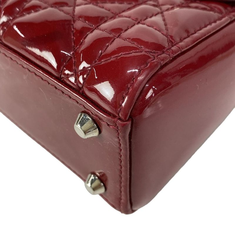 Dior Christian Dior Handbag Lady Dior Mini Bag Red Silver Hardware Leather