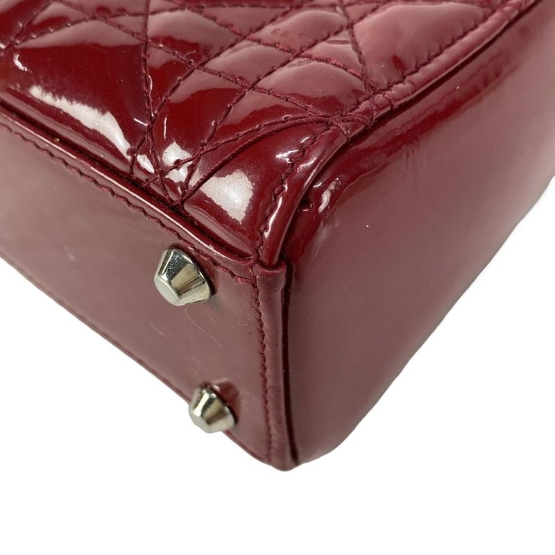 Dior Christian Dior Handbag Lady Dior Mini Bag Red Silver Hardware Leather