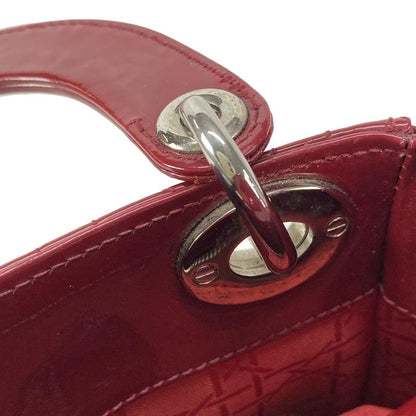 Dior Christian Dior Handbag Lady Dior Mini Bag Red Silver Hardware Leather