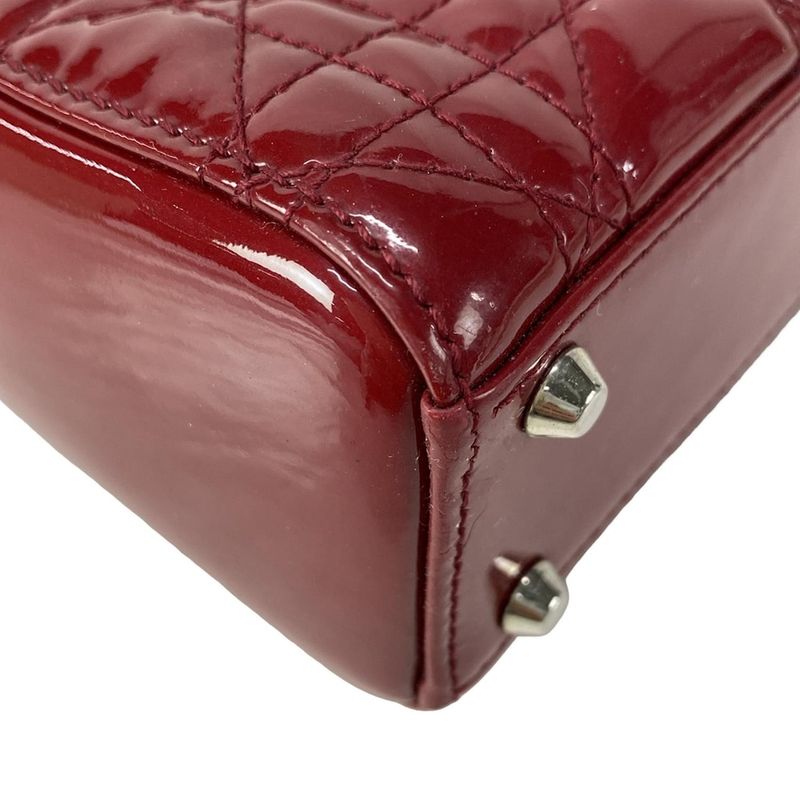 Dior Christian Dior Handbag Lady Dior Mini Bag Red Silver Hardware Leather