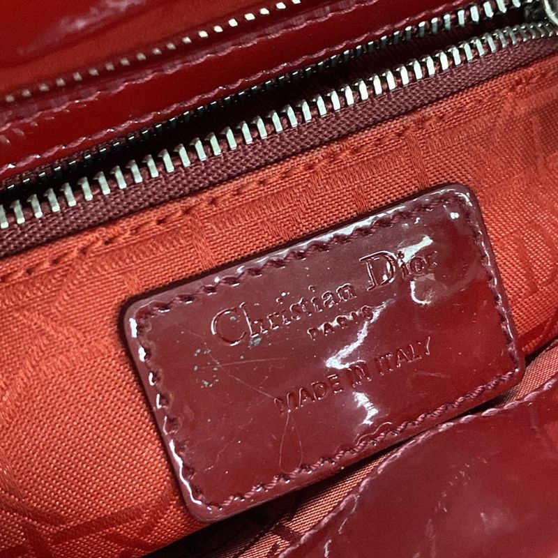 Dior Christian Dior Handbag Lady Dior Mini Bag Red Silver Hardware Leather