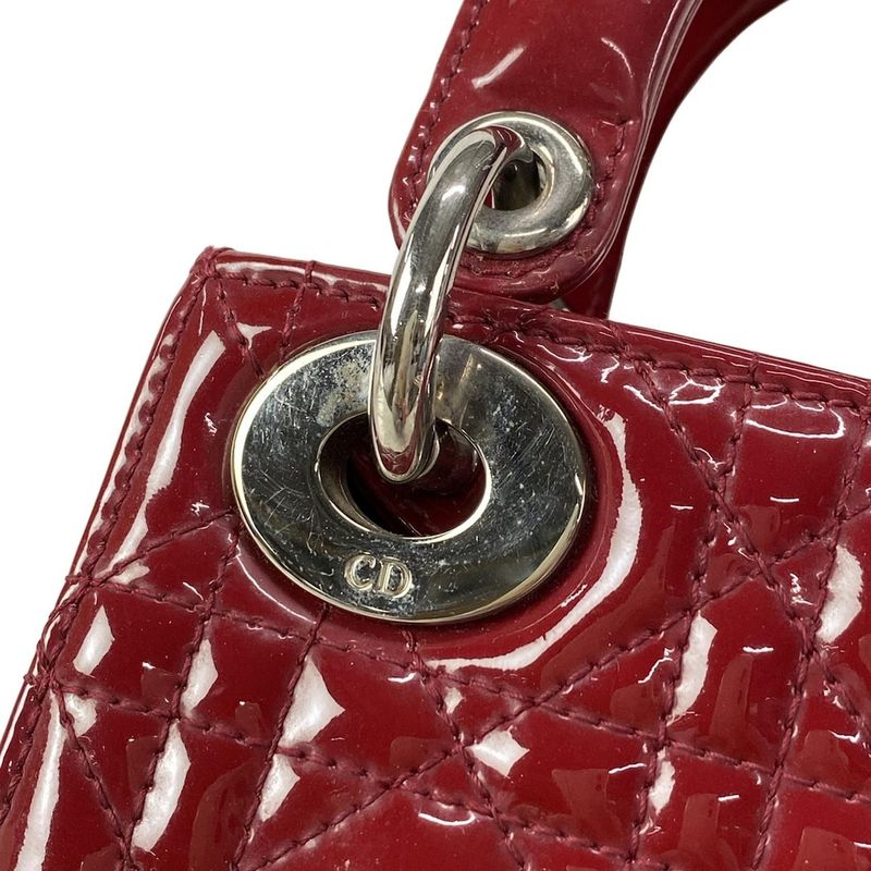 Dior Christian Dior Handbag Lady Dior Mini Bag Red Silver Hardware Leather