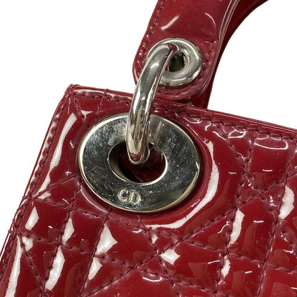 Dior Christian Dior Handbag Lady Dior Mini Bag Red Silver Hardware Leather