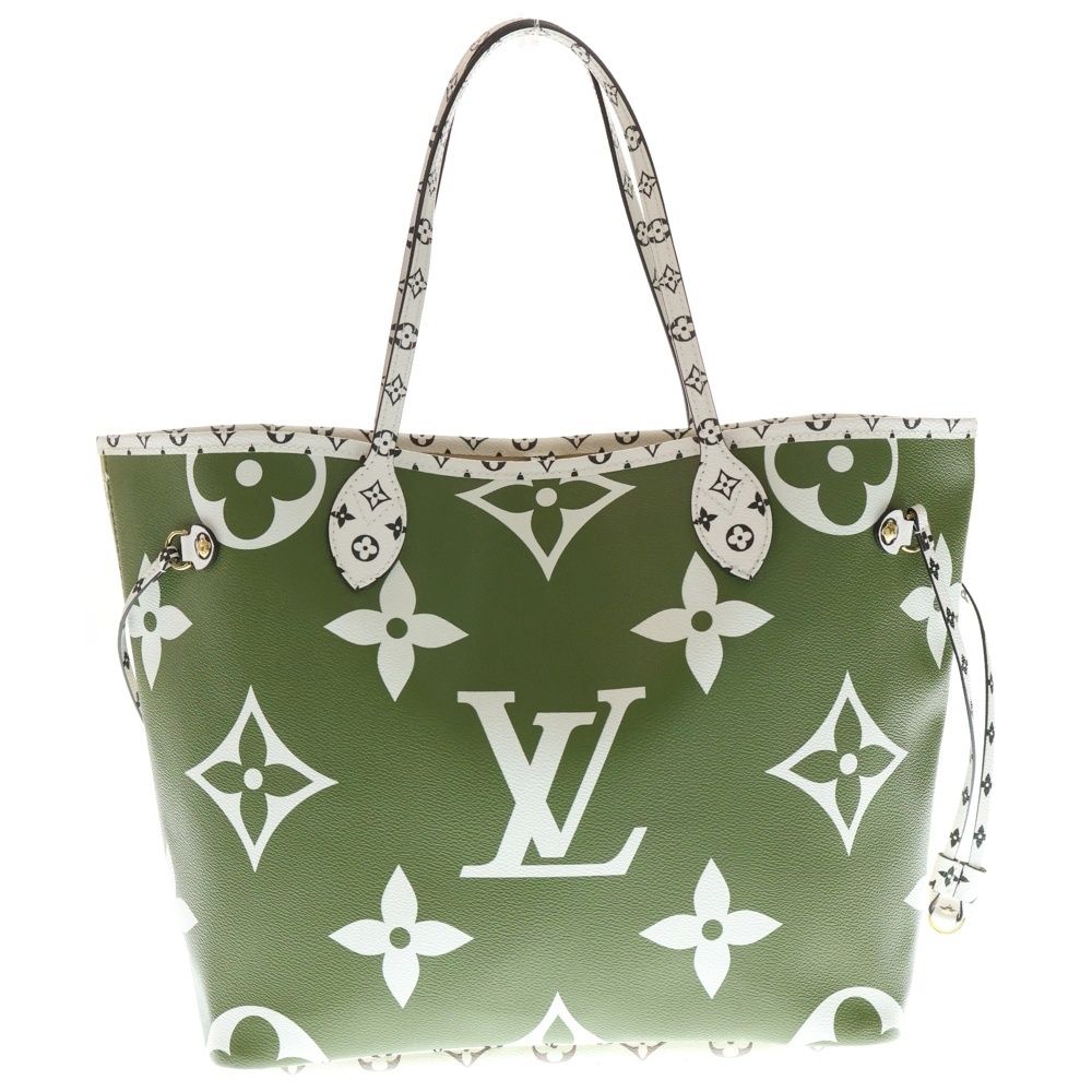 Louis Vuitton Neverfull MM Monogram Giant Pouch Tote Bag Green/white M44568 Rfid