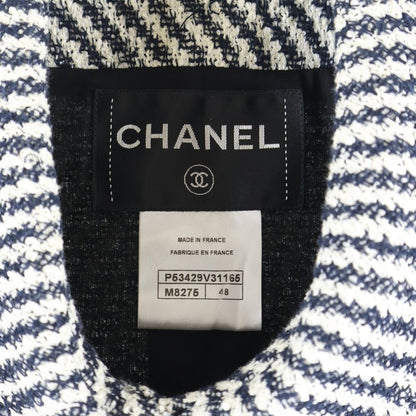 Chanel Coco Mark Button Striped All Over Pattern Tweed Stainless Steel Collar