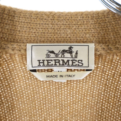 Hermes Cashmere Multicolor Leather Patch Knit Long Sleeve Cardigan Brown
