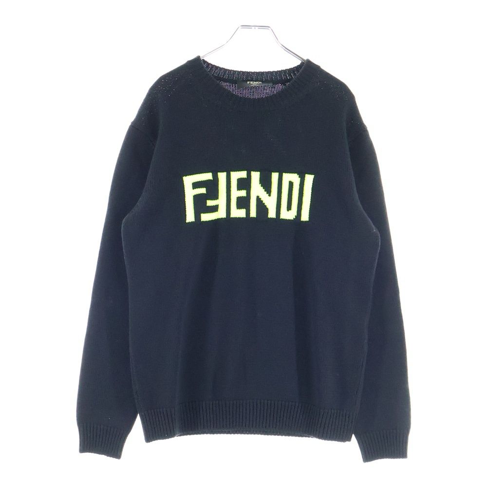 Fendi Girocollo Wording Fendi Knit Front Logo Crew Neck Knit Sweater Black