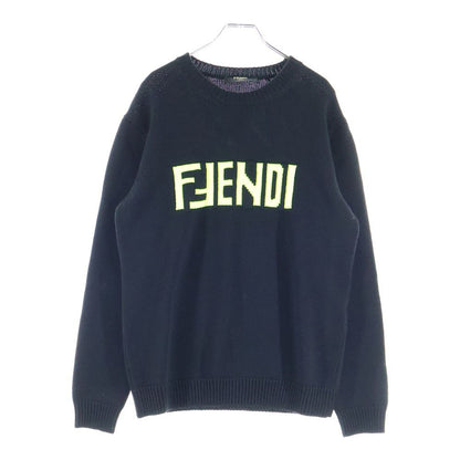 Fendi Girocollo Wording Fendi Knit Front Logo Crew Neck Knit Sweater Black