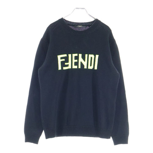 Fendi Girocollo Wording Fendi Knit Front Logo Crew Neck Knit Sweater Black