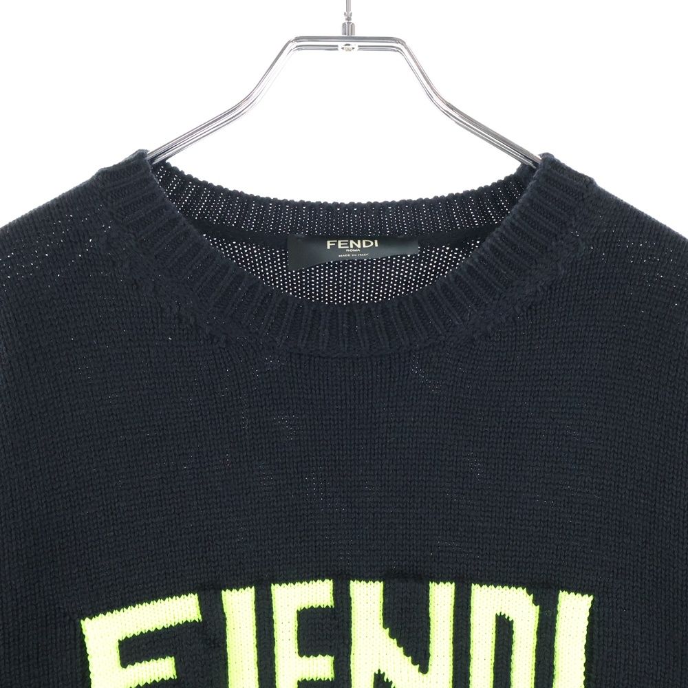 Fendi Girocollo Wording Fendi Knit Front Logo Crew Neck Knit Sweater Black