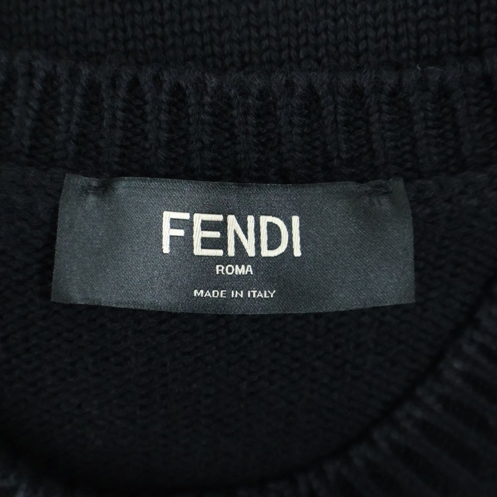 Fendi Girocollo Wording Fendi Knit Front Logo Crew Neck Knit Sweater Black
