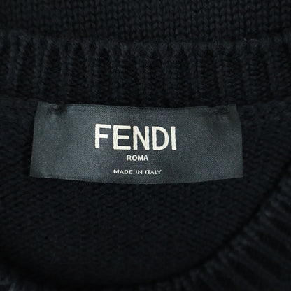 Fendi Girocollo Wording Fendi Knit Front Logo Crew Neck Knit Sweater Black