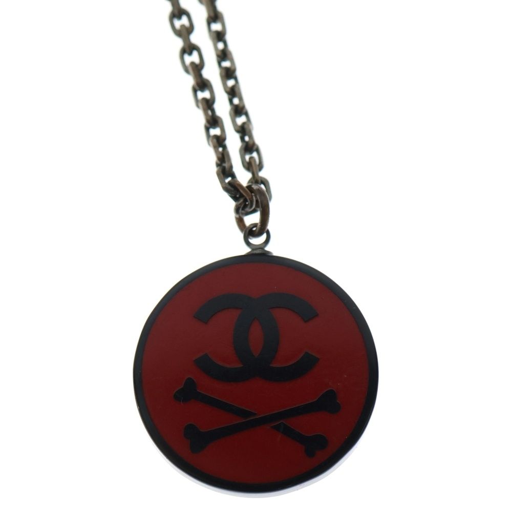 Chanel Cocomark Necklace Pendant Chain Red X Black GP