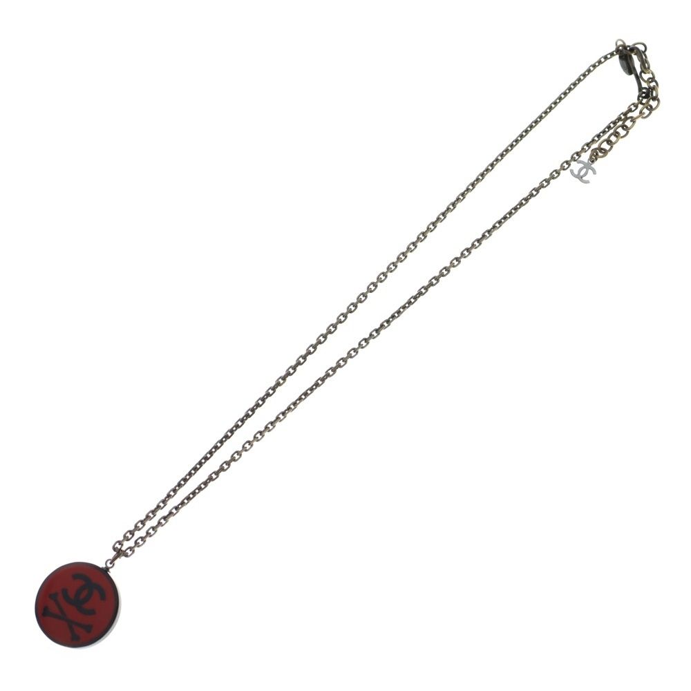 Chanel Cocomark Necklace Pendant Chain Red X Black GP
