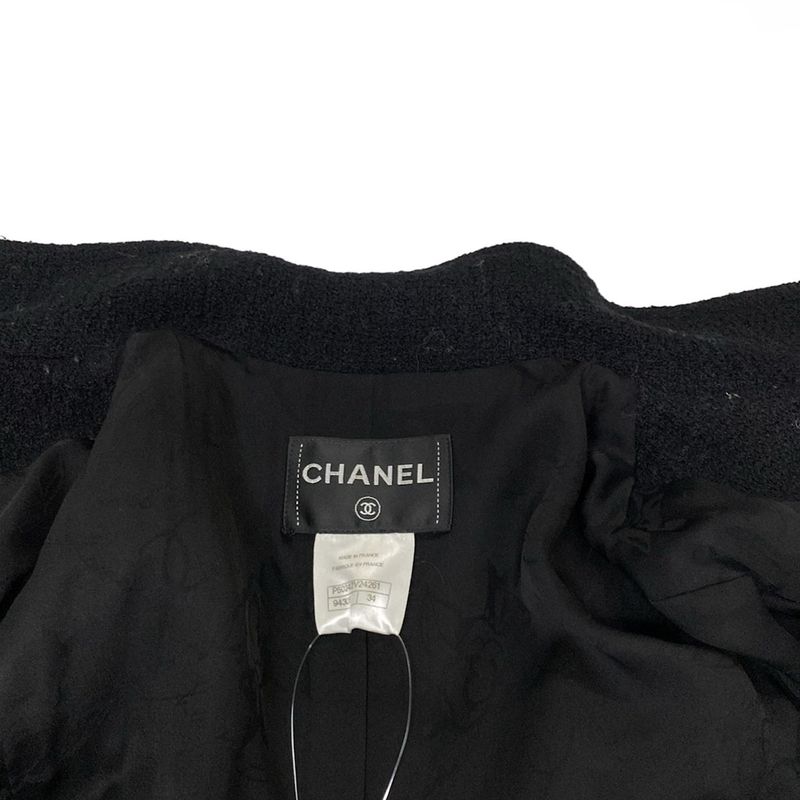 Chanel Coat Size 34 S Women - P50242 Black Long Sleeves (2014/2015) Tweed Coco