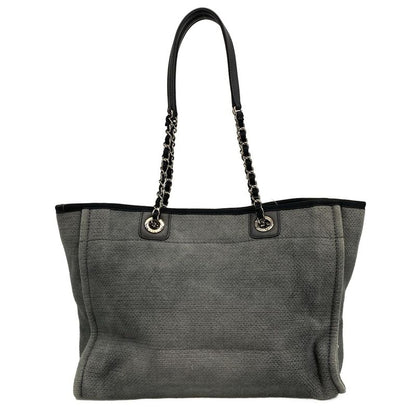 Chanel Tote Bag Deauville Line MM Gray X Black Chain Shoulder Silver Hardware