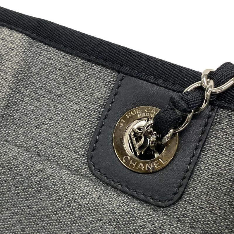 Chanel Tote Bag Deauville Line MM Gray X Black Chain Shoulder Silver Hardware