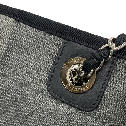 Chanel Tote Bag Deauville Line MM Gray X Black Chain Shoulder Silver Hardware