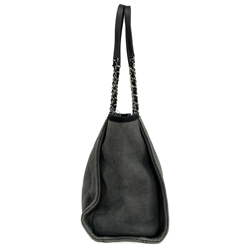 Chanel Tote Bag Deauville Line MM Gray X Black Chain Shoulder Silver Hardware