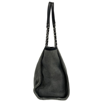 Chanel Tote Bag Deauville Line MM Gray X Black Chain Shoulder Silver Hardware