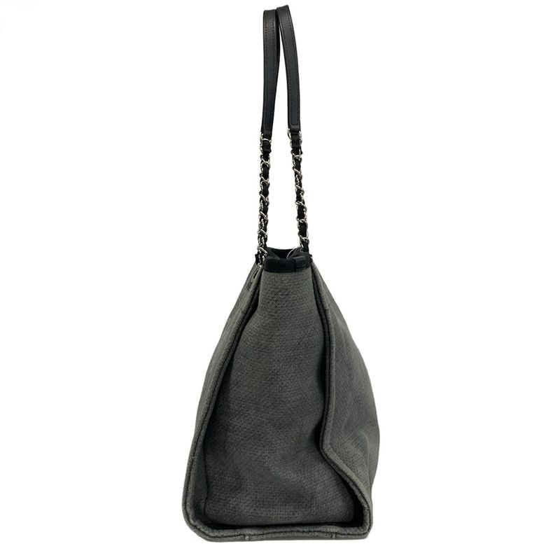 Chanel Tote Bag Deauville Line MM Gray X Black Chain Shoulder Silver Hardware