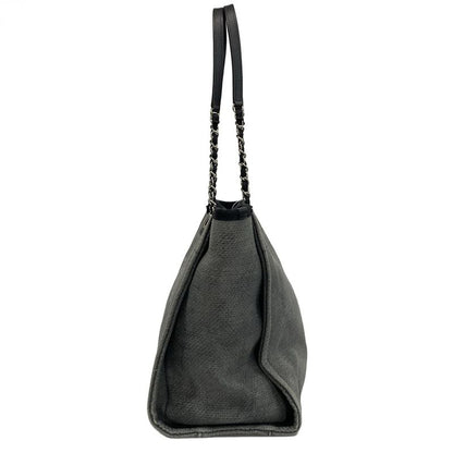 Chanel Tote Bag Deauville Line MM Gray X Black Chain Shoulder Silver Hardware