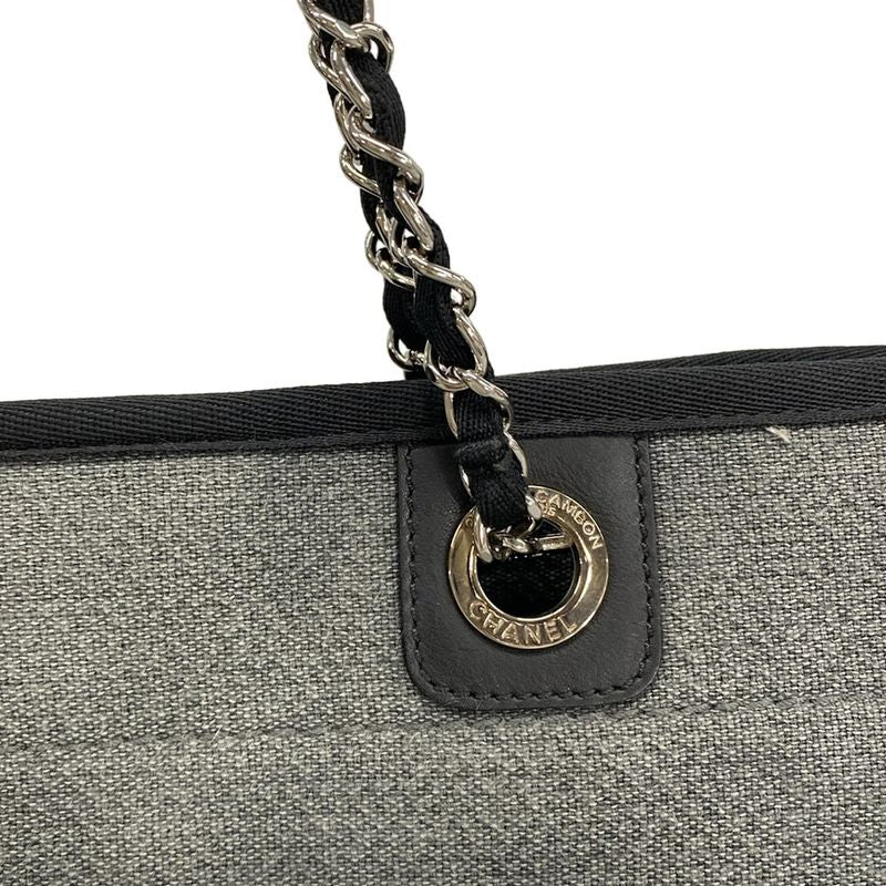 Chanel Tote Bag Deauville Line MM Gray X Black Chain Shoulder Silver Hardware