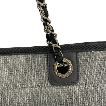 Chanel Tote Bag Deauville Line MM Gray X Black Chain Shoulder Silver Hardware