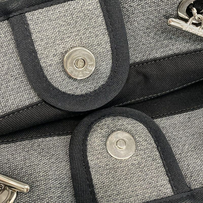 Chanel Tote Bag Deauville Line MM Gray X Black Chain Shoulder Silver Hardware