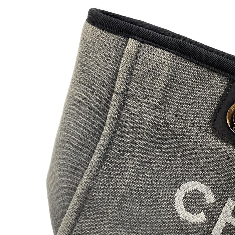 Chanel Tote Bag Deauville Line MM Gray X Black Chain Shoulder Silver Hardware