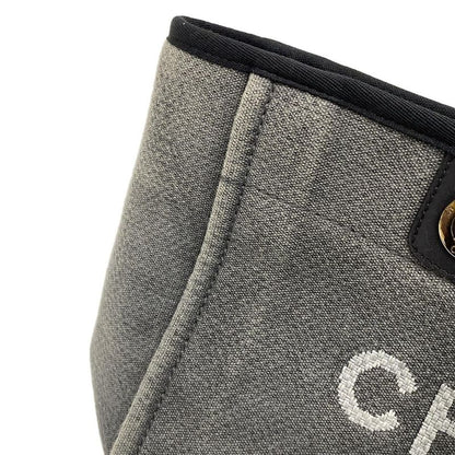 Chanel Tote Bag Deauville Line MM Gray X Black Chain Shoulder Silver Hardware