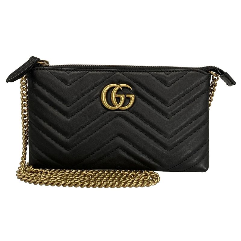 Gucci Shoulder Bag Ggmarmont 443447 Black Chain Wallet Leather