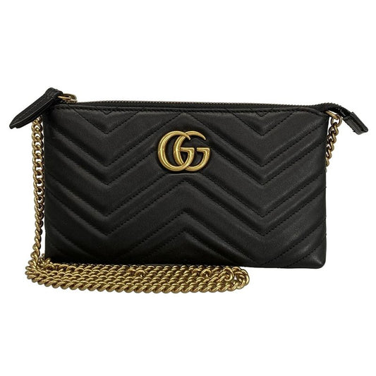 Gucci Shoulder Bag Ggmarmont 443447 Black Chain Wallet Leather