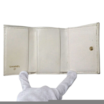 Chanel Wallet Matelasse Women'S Brand Trifold Wallet Caviar Skin White Gold