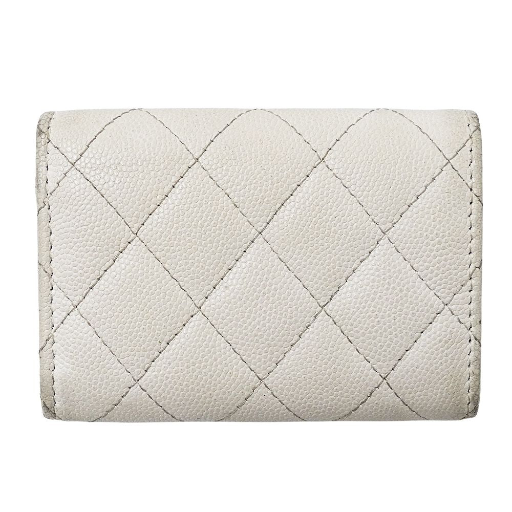 Chanel Wallet Matelasse Women'S Brand Trifold Wallet Caviar Skin White Gold