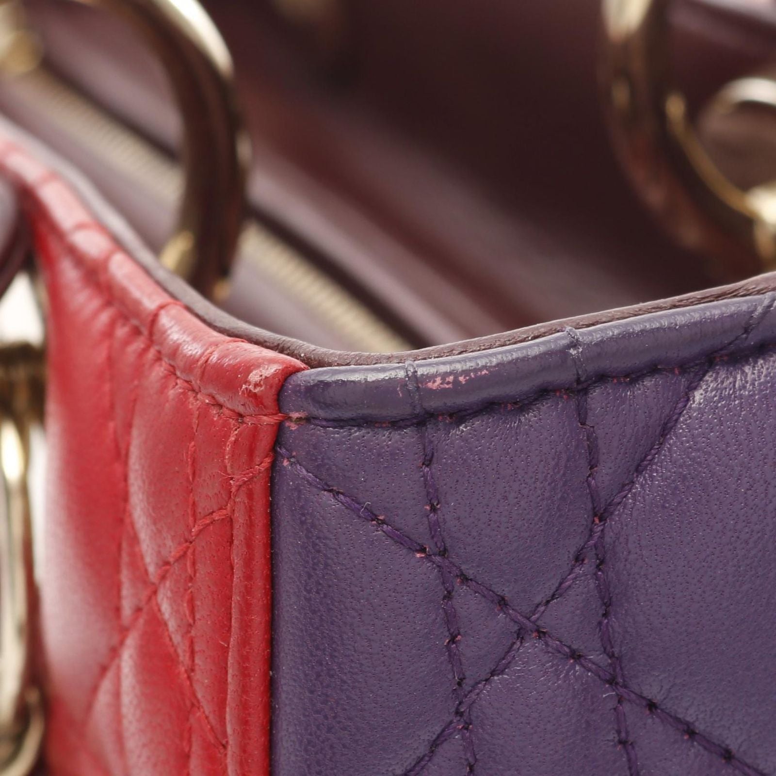 Dior Handbag Lady Dior Cannage Red/Purple/Wine Red Leather Lady Dior Cannage