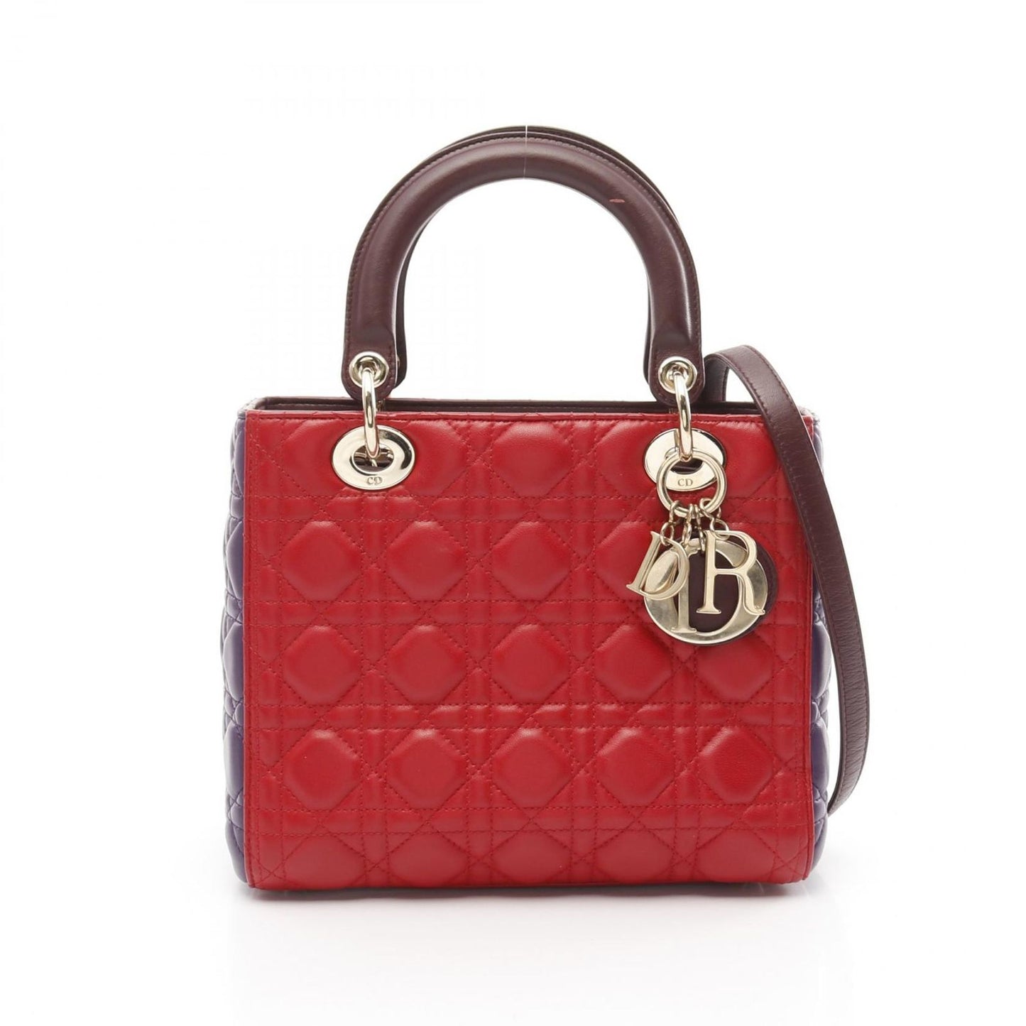 Dior Handbag Lady Dior Cannage Red/Purple/Wine Red Leather Lady Dior Cannage